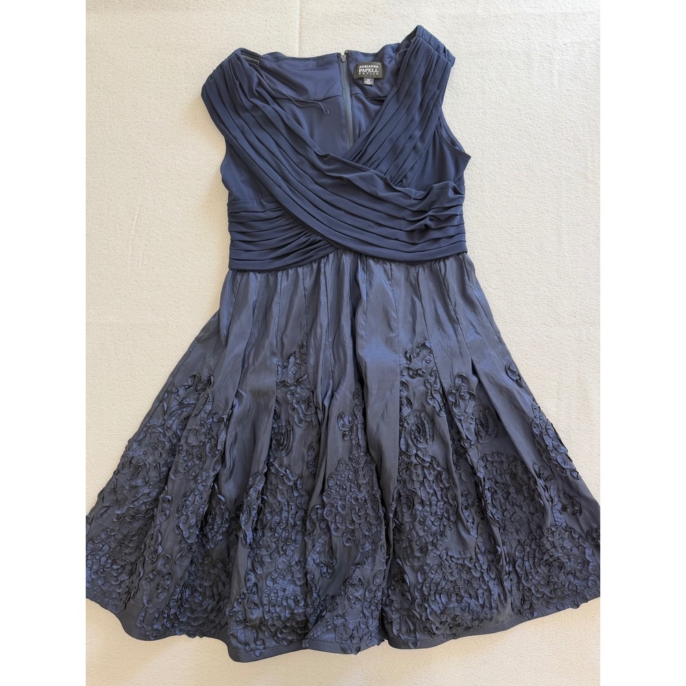 Adrianna Papell Petite Navy Blue Cocktail Dress - Size 14P, Dry Cleaned